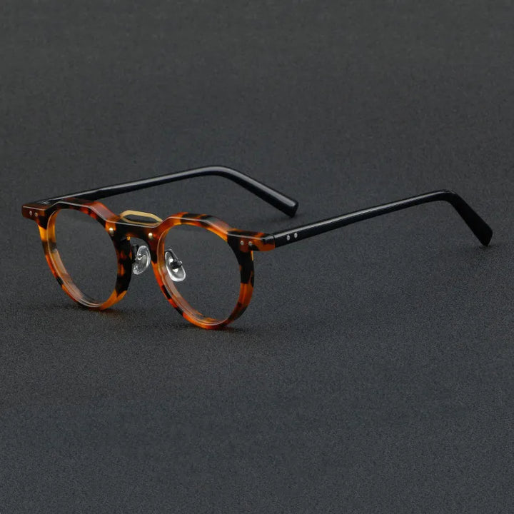 CCspace Unisex Full Rim Flat Top Round Acetate Eyeglasses 56934 Full Rim CCspace C5Leopard