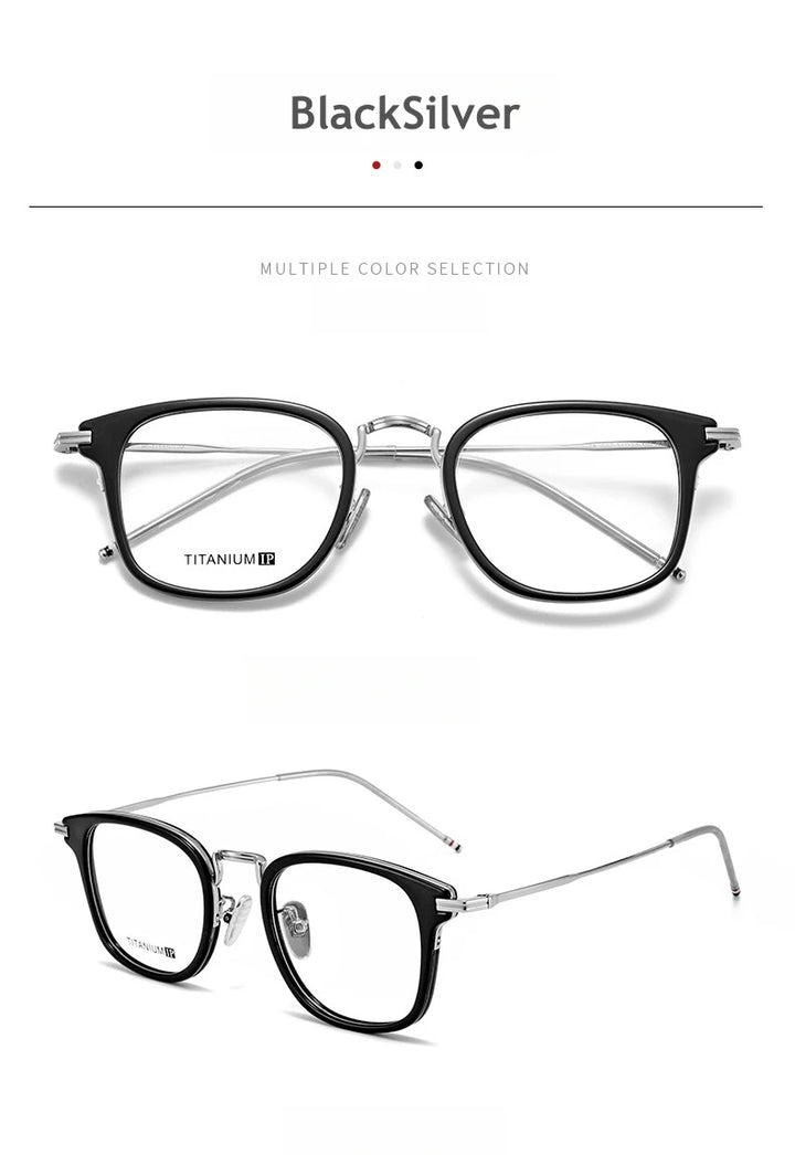 KatKani Unisex Full Rim Round Titanium Eyeglasses 8022 Full Rim KatKani Eyeglasses BlackSilver  