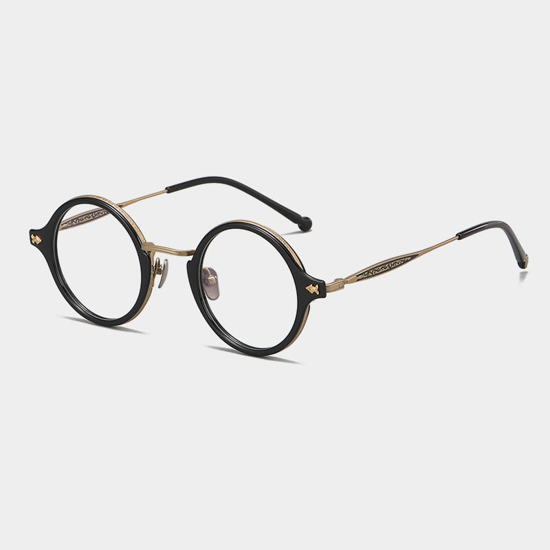 Gatenac Unisex Full Rim Round Acetate Titanium Eyeglasses Gxyj1060 Full Rim Gatenac Black Gold