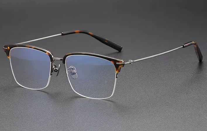 Oveliness Men's Semi Rim Square Titanium Acetate Eyeglasses 80990