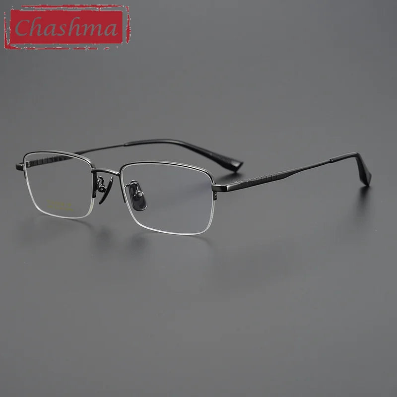 Chashma Ochki Women's Semi Rim Square Titanium Eyeglasses 91039 Semi Rim Chashma Ochki Gray