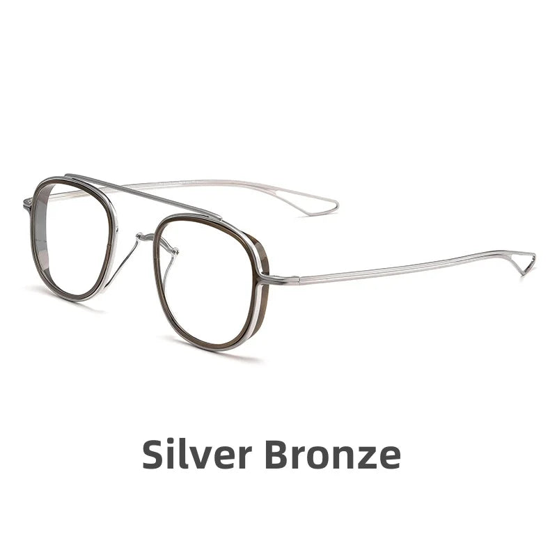 Kocolior Unisex Full Rim Square Double Bridge Titanium Eyeglasses 3185 Full Rim Kocolior Bronze Silver