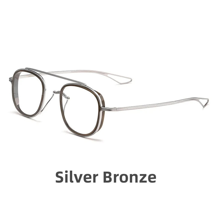 Kocolior Unisex Full Rim Square Double Bridge Titanium Eyeglasses 3185 Full Rim Kocolior Bronze Silver