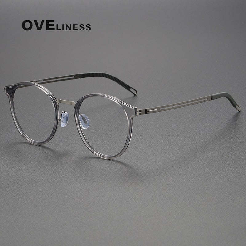 Oveliness Unisex Full Rim Round Titanium Eyeglasses 8202302 Full Rim Oveliness grey gun