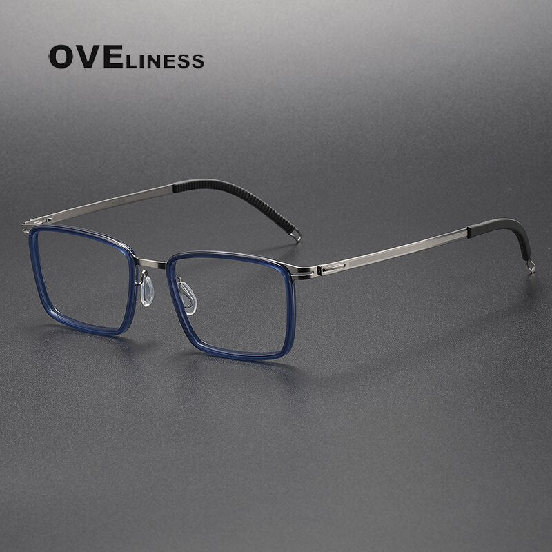 Oveliness Unisex Full Rim Square Screwless Titanium Acetate Eyeglasses 8202318 Full Rim Oveliness blue silver  