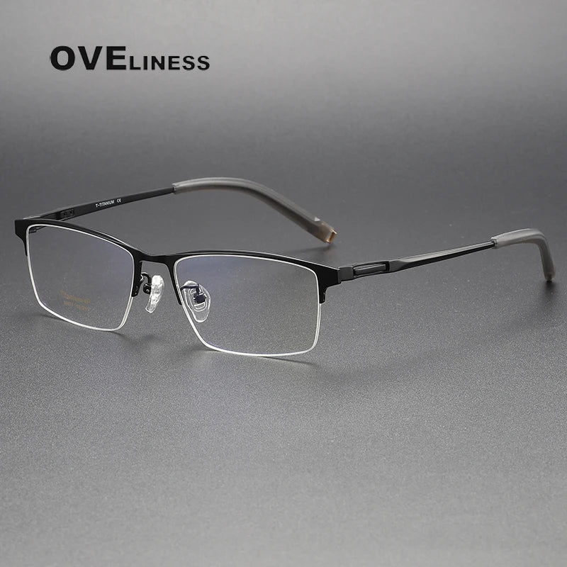 Oveliness Unisex Semi Rim Square Titanium Eyeglasses 80877 Semi Rim Oveliness black