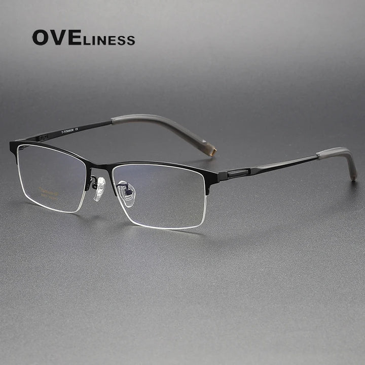 Oveliness Unisex Semi Rim Square Titanium Eyeglasses 80877 Semi Rim Oveliness black