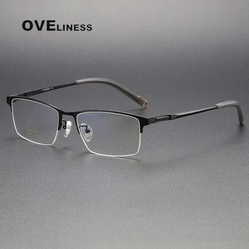 Oveliness Unisex Semi Rim Square Titanium Eyeglasses 80877 Semi Rim Oveliness black  