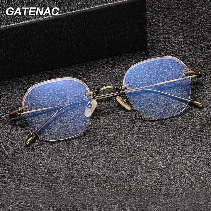 Gatenac Unisex Full Rim Irregular Square Titanium Eyeglasses Gxyj1039 Full Rim Gatenac