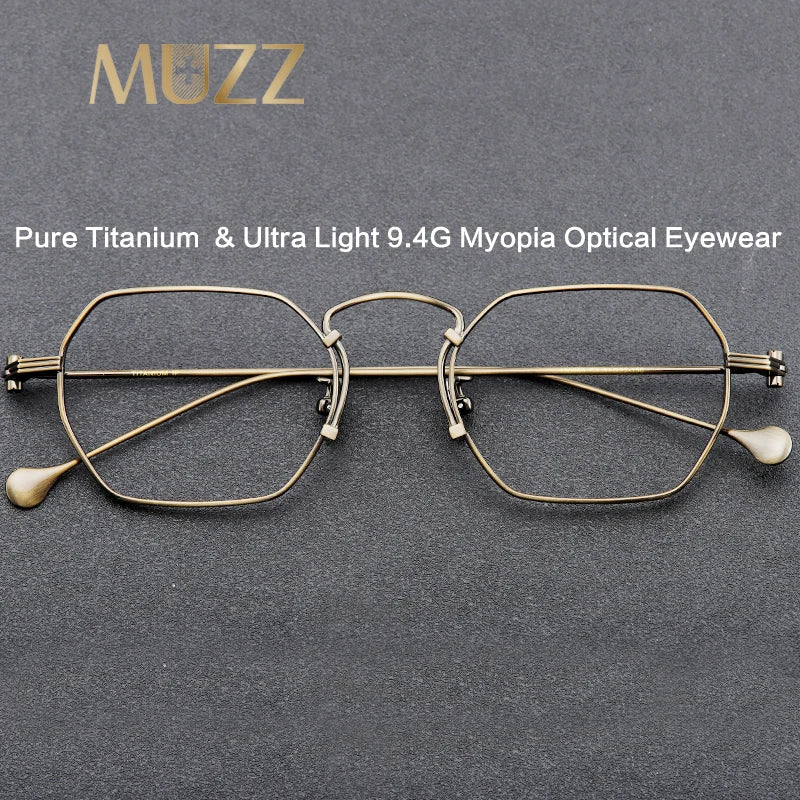Muzz Unisex Full Rim Flat Top Polygon Titanium Eyeglasses 19069d Full Rim Muzz   