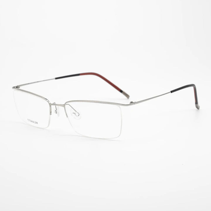 Hdcrafter Men's Semi Rim Square Brow Line Titanium Eyeglasses 845502 Semi Rim Hdcrafter Eyeglasses Silver