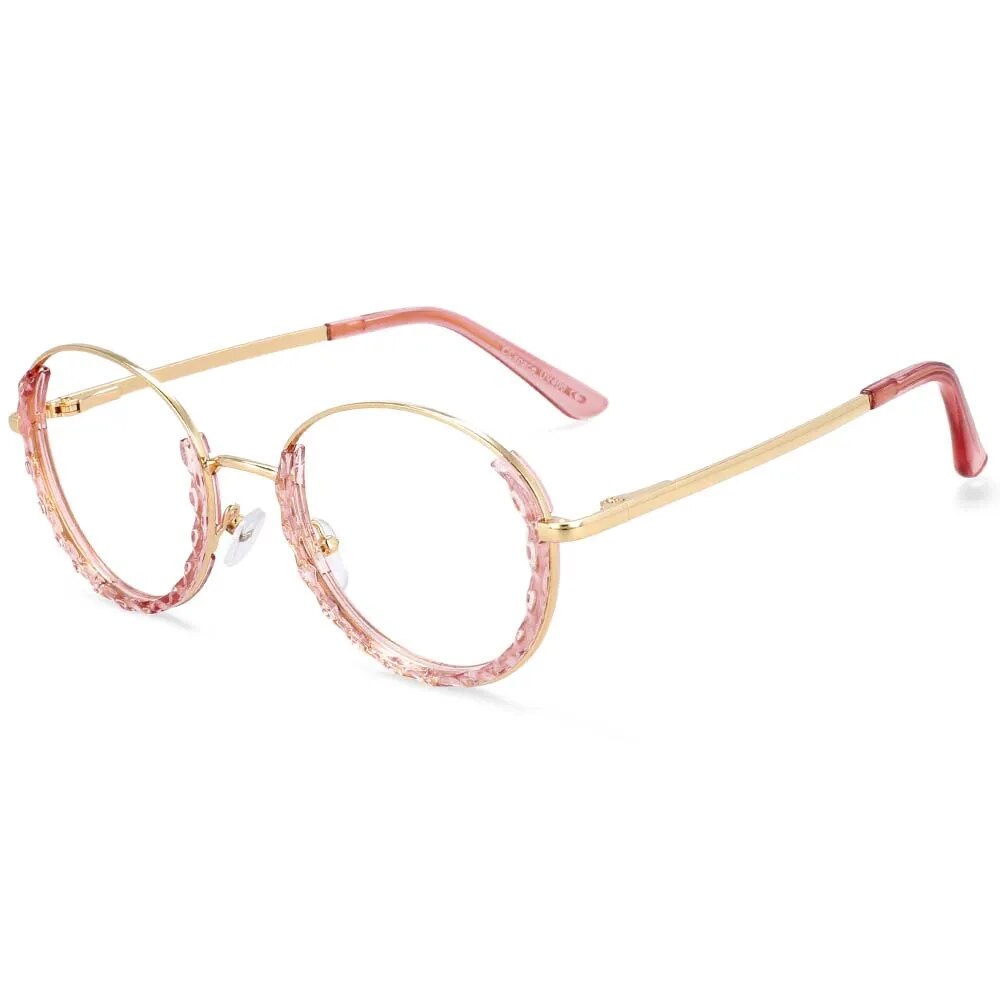 CCspace Women's Full Rim Round Hyperopic Alloy  Reading Glasses R51012 Reading Glasses CCspace Pink China 0