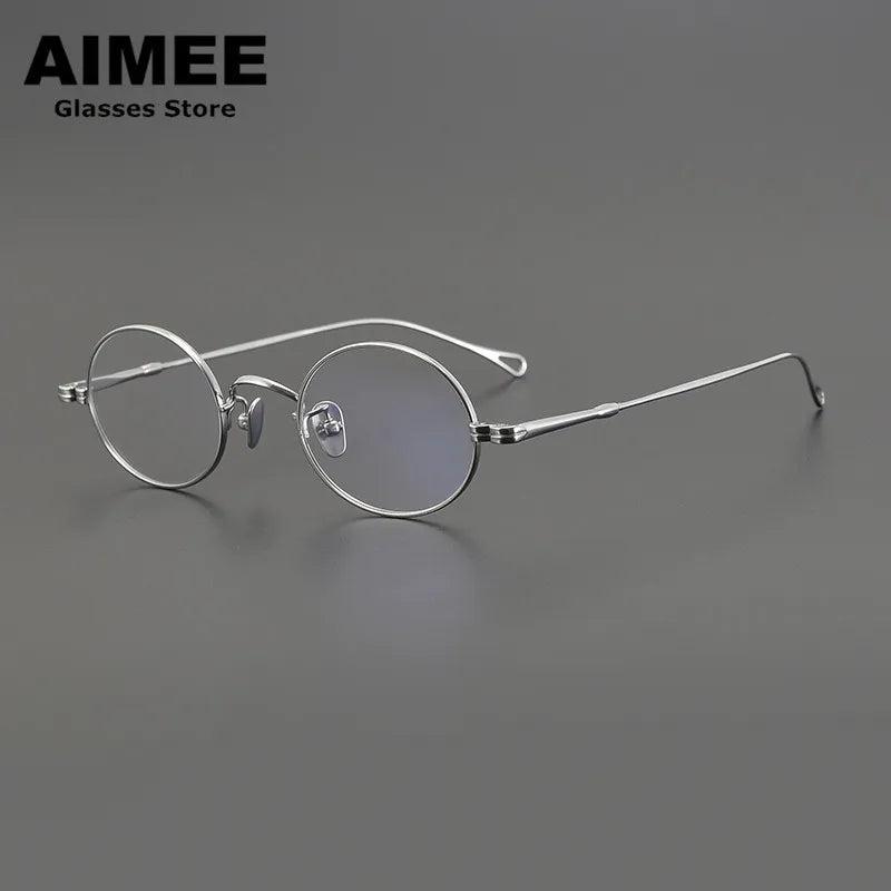 Aimee Unisex Full Rim Small Oval Round Titanium Eyeglasses 85001 Full Rim Aimee Silver