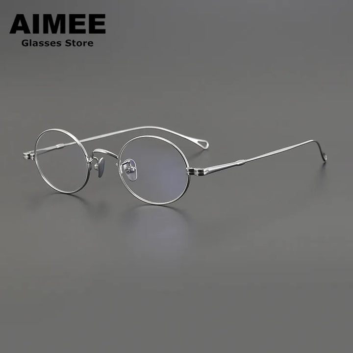 Aimee Unisex Full Rim Small Oval Round Titanium Eyeglasses 85001 Full Rim Aimee Silver