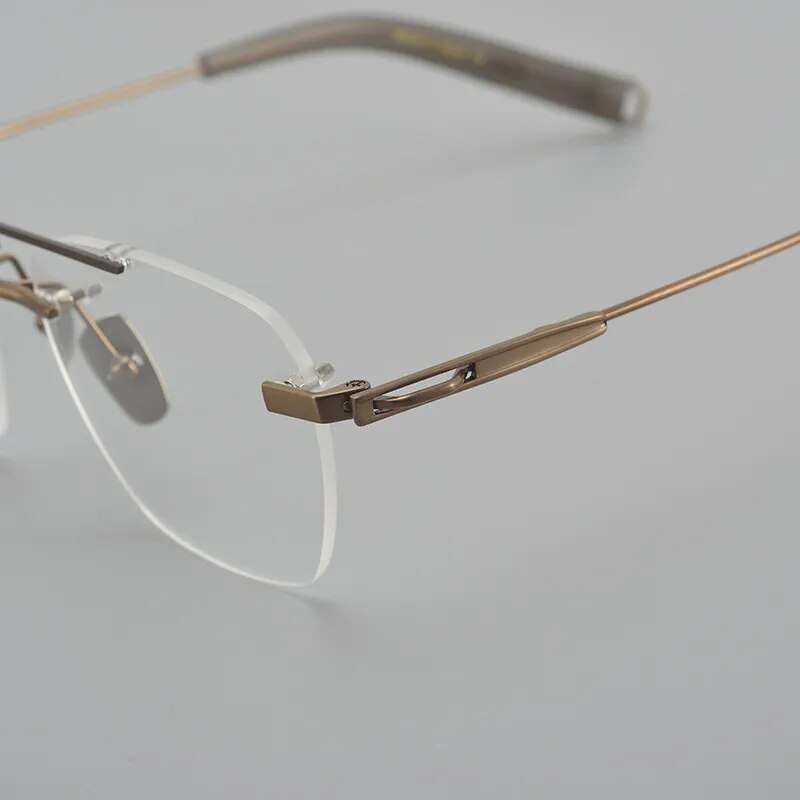 Hdcrafter Unisex Rimless Square Double Bridge Titanium Eyeglasses Dtx419 Rimless Hdcrafter Eyeglasses