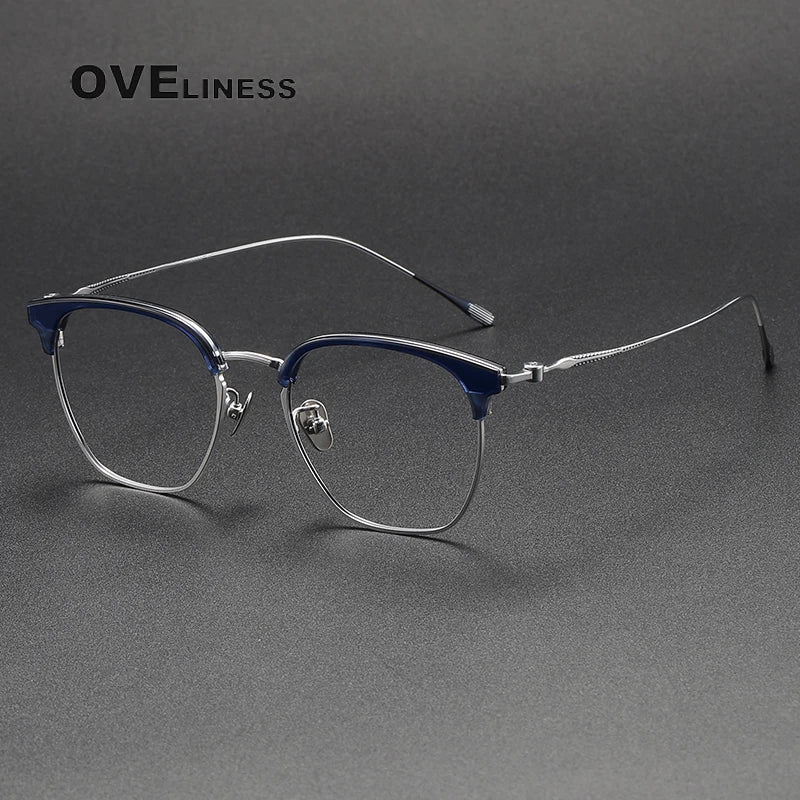 Oveliness Unisex Full Rim Square Acetate Titanium Eyeglasses 80898 Full Rim Oveliness blue silver  