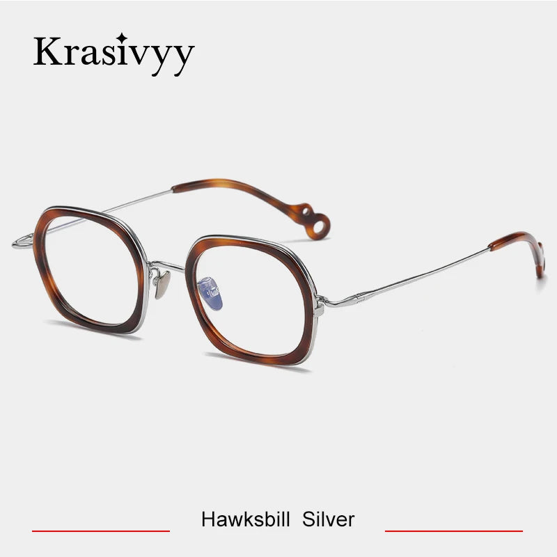 Krasivyy Women's Full Rim Square Titanium Acetate Eyeglasses 45962 Full Rim Krasivyy Hawksbill Silver