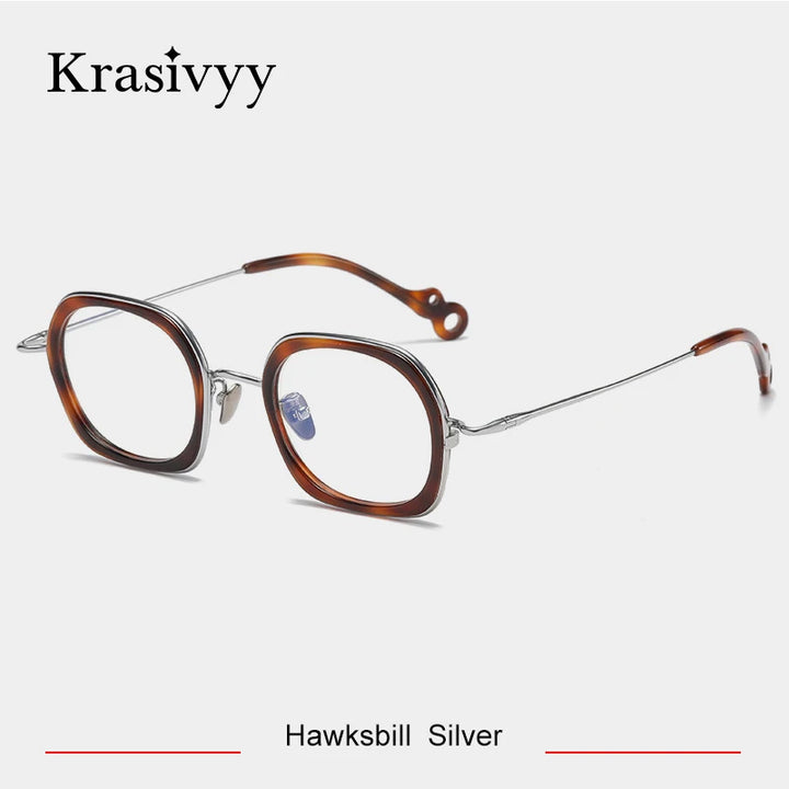 Krasivyy Women's Full Rim Square Titanium Acetate Eyeglasses 45962 Full Rim Krasivyy Hawksbill Silver