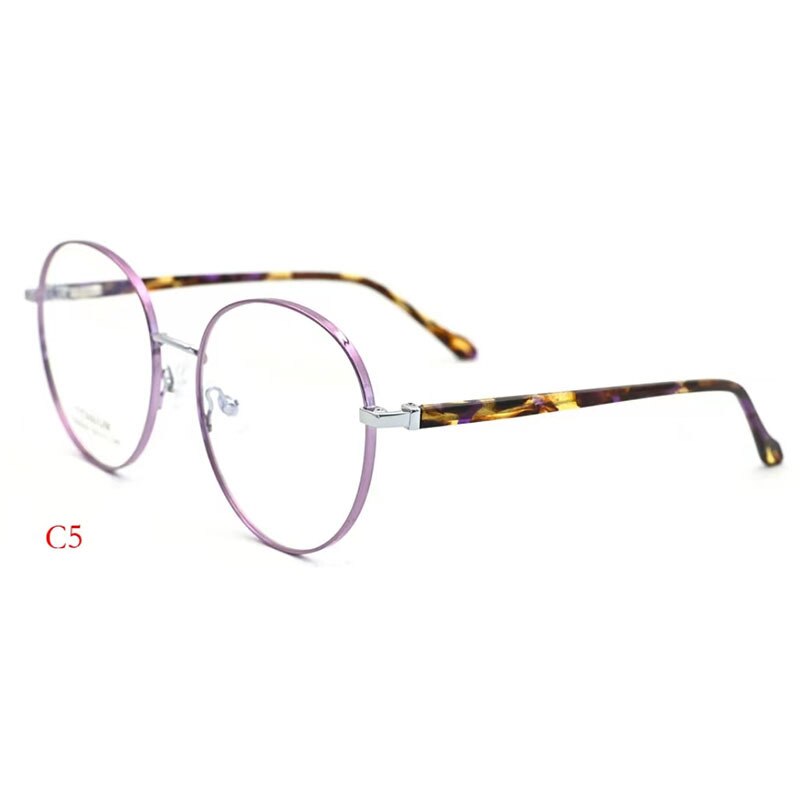 CCspace Unisex Full Rim Round Titanium Alloy Acetate Eyeglasses 56090 Full Rim CCspace C5Purple