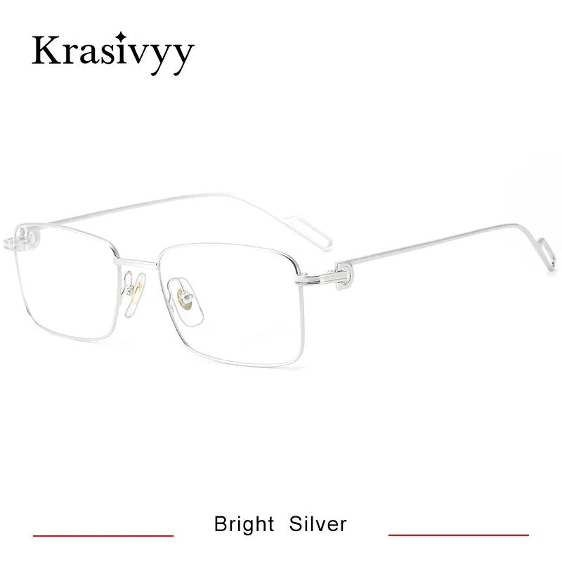 Krasivyy Men's Full Rim Square Titanium Eyeglasses Kr02190 Full Rim Krasivyy Bright Silver CN 