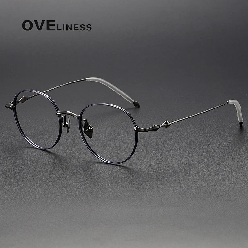 Oveliness Unisex Full Rim Round Titanium Eyeglasses 4519 Full Rim Oveliness blue gun