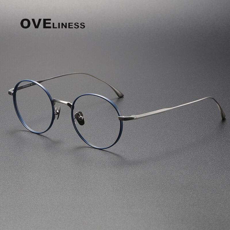 Oveliness Unisex Full Rim Round Titanium Eyeglasses 4921145 Full Rim Oveliness blue silver  