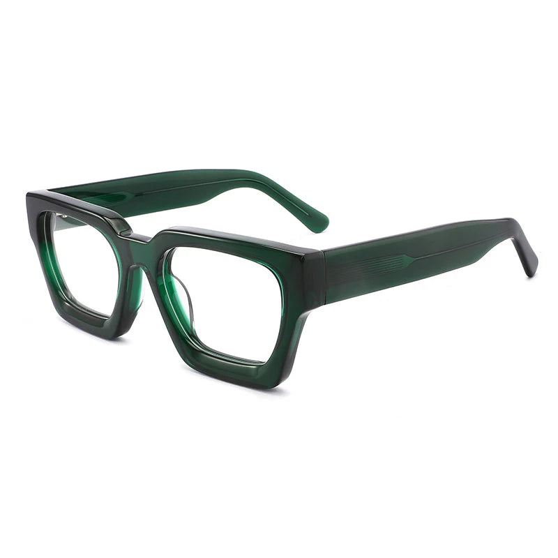 Gatenac Unisex Full Rim Thick Square Acetate Eyeglasses Gxyj1472 Full Rim Gatenac Dark Green
