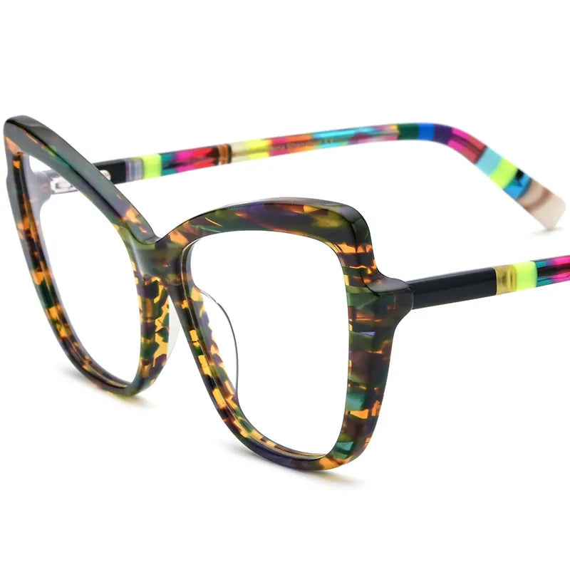 CCspace Unisex Full Rim Square Cat Eye Acetate Eyeglasses 56928 Full Rim CCspace C1Rainbow