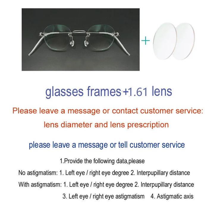 Yujo Unisex Rimless Oval Polygon Stainless Steel Eyeglasses 14537 Rimless Yujo C1 CHINA