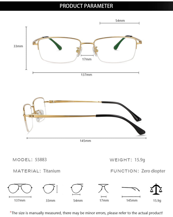 CCspace Women's Semi Rim Square Hand Crafted Titanium Eyeglasses 55883 Semi Rim CCspace