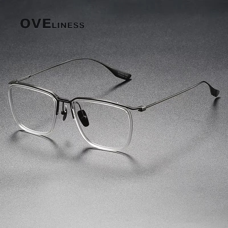 Oveliness Men's Full Rim Square Acetate Titanium Eyeglasses 614106