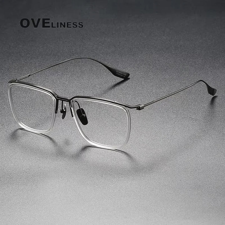 Oveliness Men's Full Rim Square Acetate Titanium Eyeglasses 614106