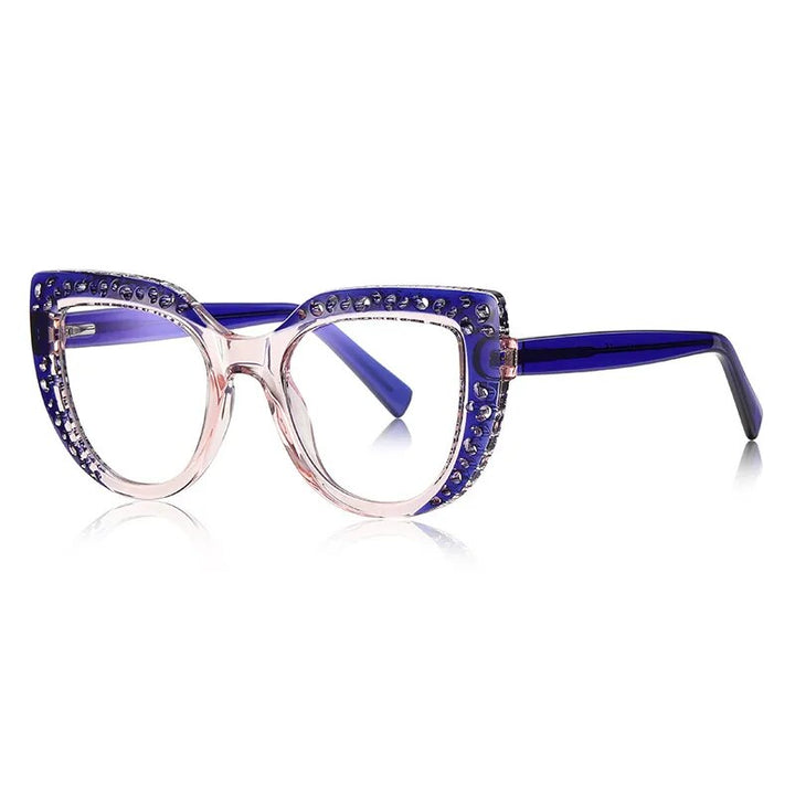 CCspace Women's Full Rim Cat Eye Tr 90 Titanium Eyeglasses 56998 Full Rim CCspace C5Blue