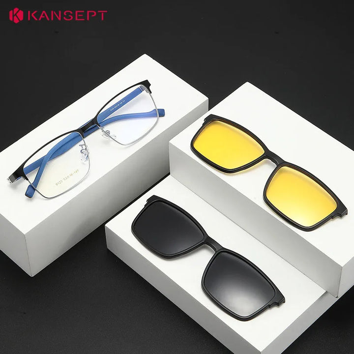 Kansept Women's Full Rim Square Steel Reading Glasses Clip On Sunglasses 59123
