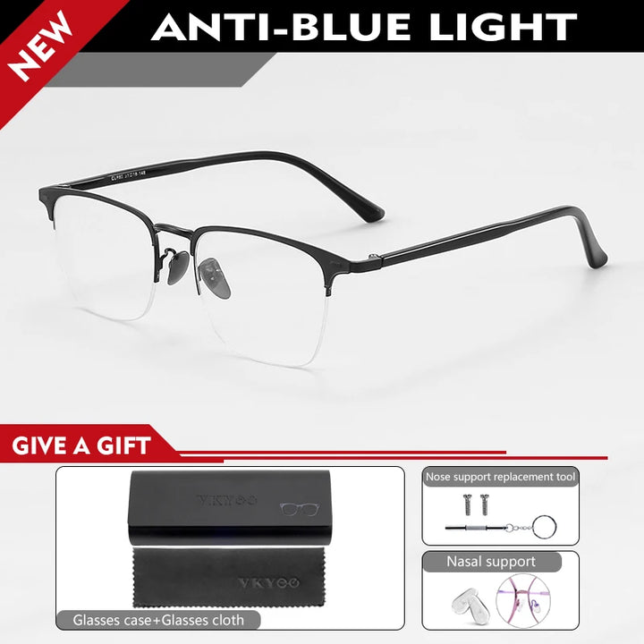 Vicky Unisex Semi Rim Square Aluminum Alloy Reading Glasses 44888 Reading Glasses Vicky -50 888-BLACK