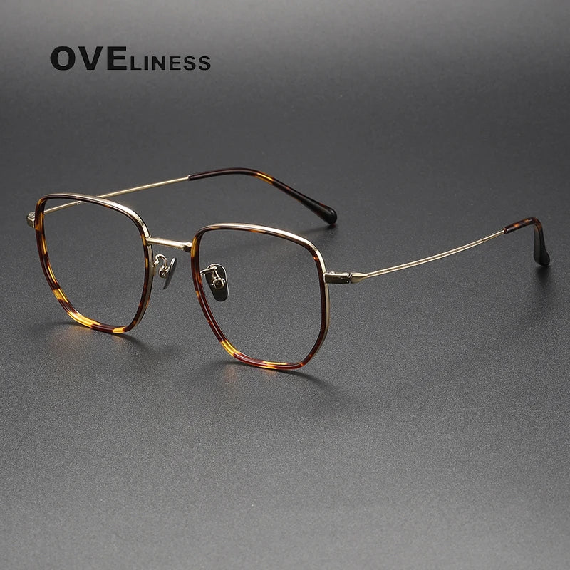 Oveliness Women's Full Rim Polygon Square Acetate Titanium Eyeglasses 928512