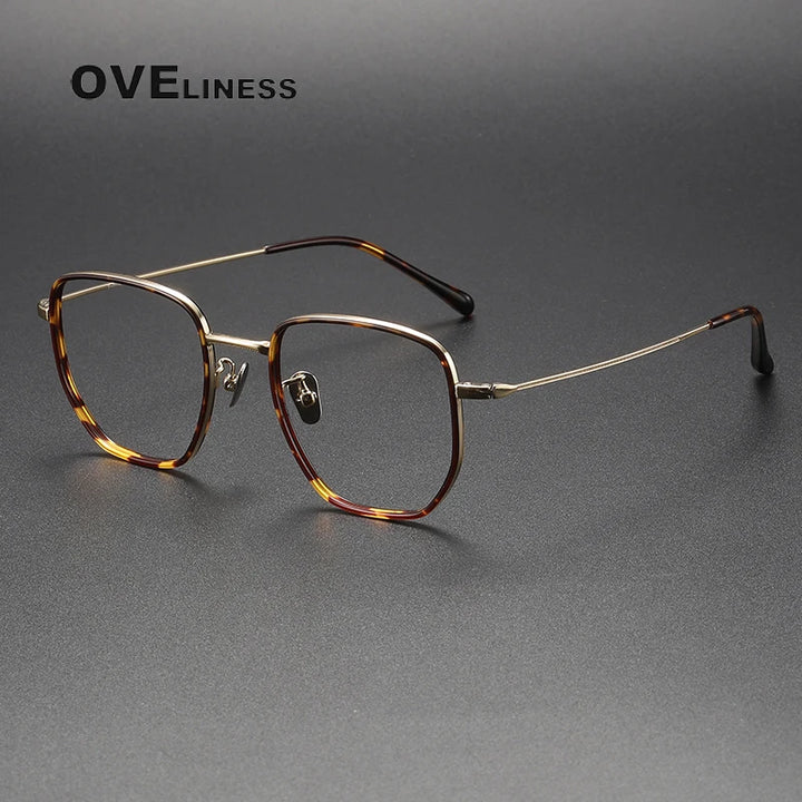 Oveliness Unisex Full RIm Square Acetate Titanium Eyeglasses 8512 Full Rim Oveliness tortoise gold  