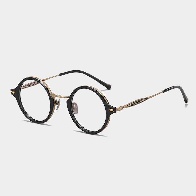CCspace Unisex Full Rim Round Titanium Acetate Rivet Eyeglasses 56701 Full Rim CCspace C3Gold