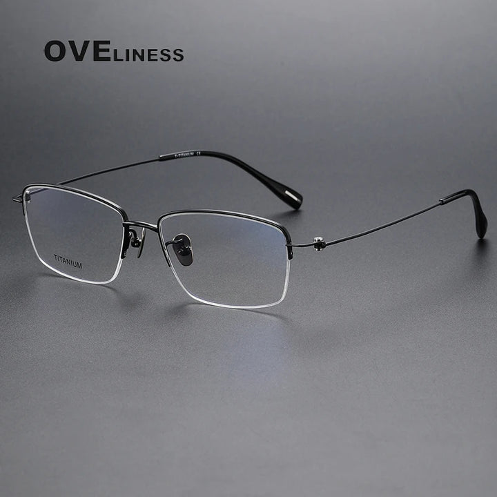 Oveliness Unisex Semi Rim Square Screwless Titanium Eyeglasses 80923 Semi Rim Oveliness black  