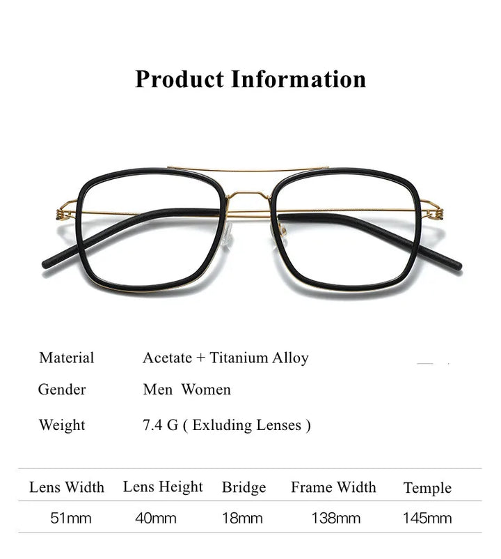 Chashma Ottica Women's Full Rim Square Double Bridge Titanium Acetate Eyeglasses 51138
