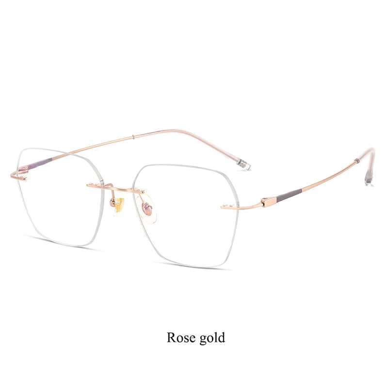 Bclear Women's Rimless Polygon Cat Eye Titanium Eyeglasses 46074 Rimless Bclear Rose Gold