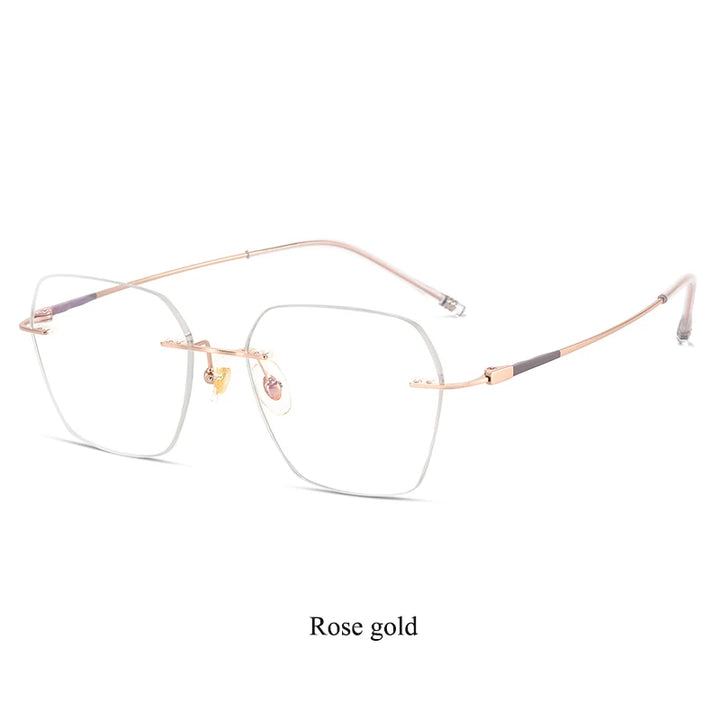 Bclear Women's Rimless Polygon Cat Eye Titanium Eyeglasses 46074 Rimless Bclear Rose Gold