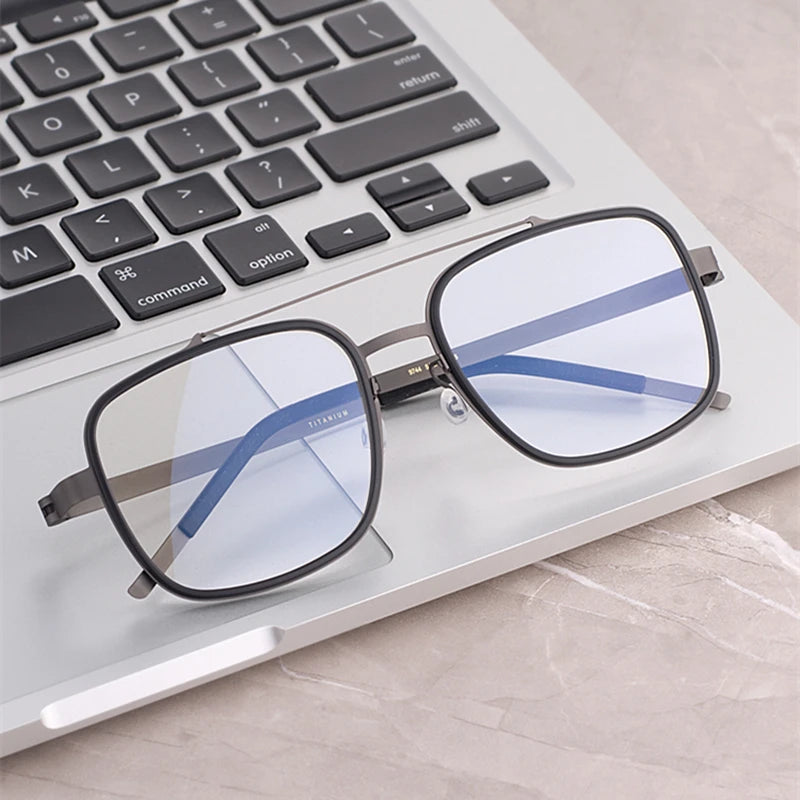 Black Mask Unisex Full Rim Square Double Bridge Titanium Eyeglasses 19744