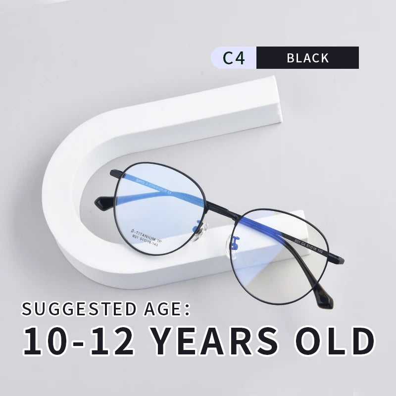 Secg Unisex Youth's Full Rim Oval Polygon Titanium Eyeglasses 0231 Full Rim Secg C4 BLACK