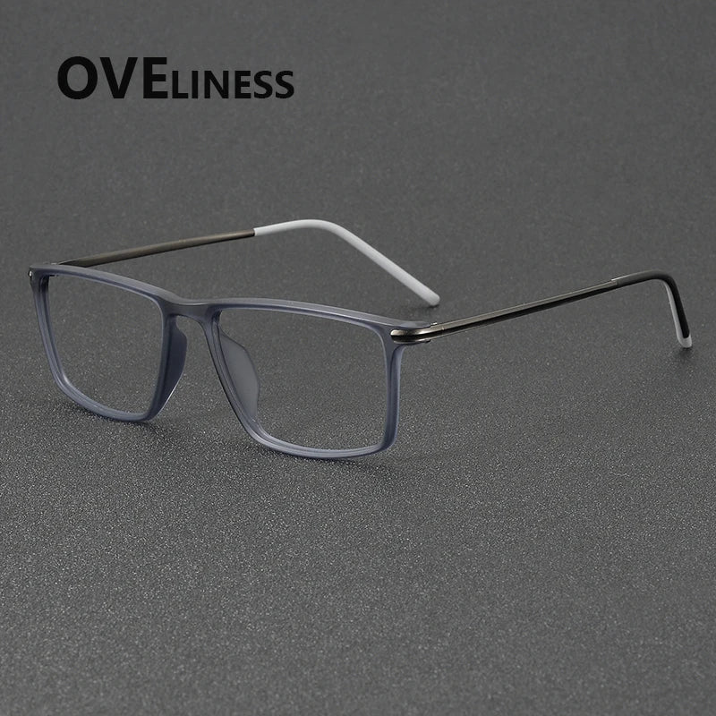 Oveliness Unisex Full Rim Square Acetate Titanium Eyeglasses 72353 Full Rim Oveliness blue grey