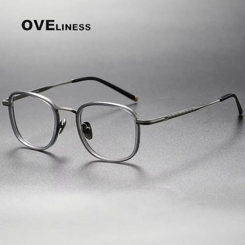Oveliness Unisex Full Rim Square Acetate Titanium Eyeglasses 314522 Full Rim Oveliness grey gun