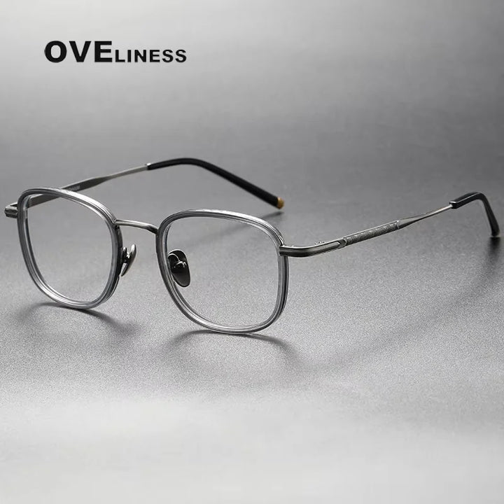 Oveliness Unisex Full Rim Square Acetate Titanium Eyeglasses 314522 Full Rim Oveliness grey gun