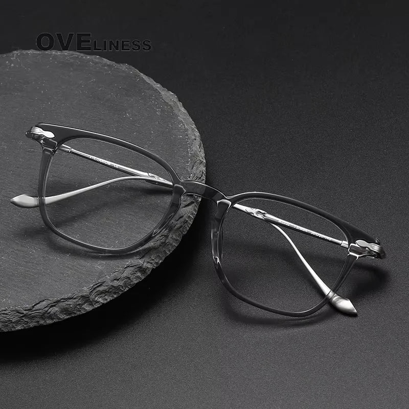 Oveliness Women's Full Rim Square Acetate Titanium Eyeglasses 82052