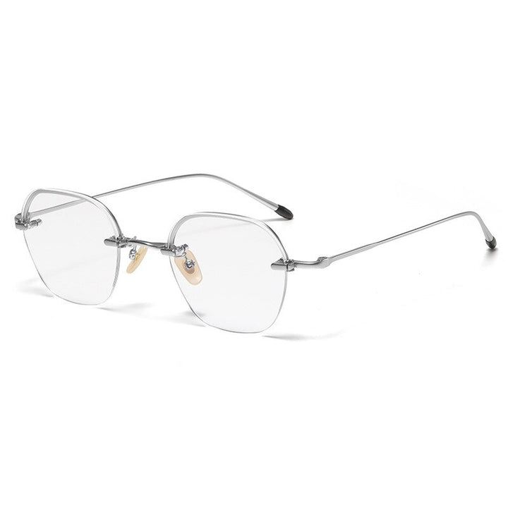 Gatenac Unisex Full Rim Irregular Square Titanium Eyeglasses Gxyj1039 Full Rim Gatenac Silver