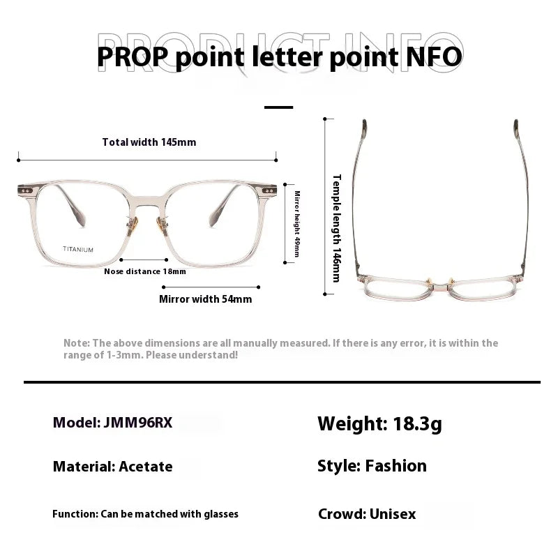 Aror Unisex Full Rim Square Acetate Titanium Eyeglasses 84296 Full Rim Aror